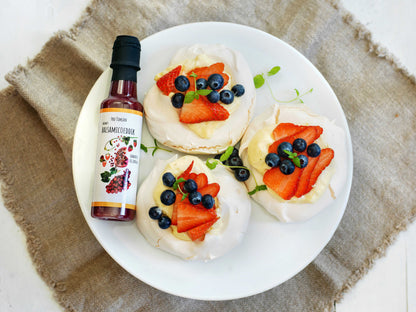 Kremet balsamicoeddik med granateple og jordbær - Fru Timian Nettbutikk