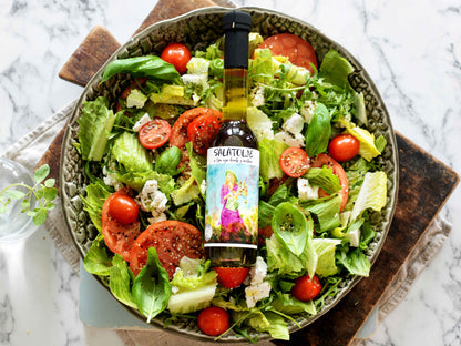 SALATOLJE av extra virgin olivenolje og basilikum 250 ml - Fru Timian Nettbutikk