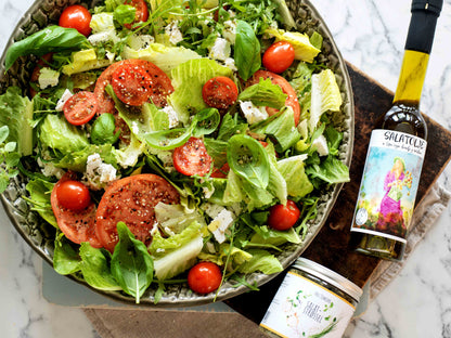 SALATOLJE av extra virgin olivenolje og basilikum 250 ml - Fru Timian Nettbutikk